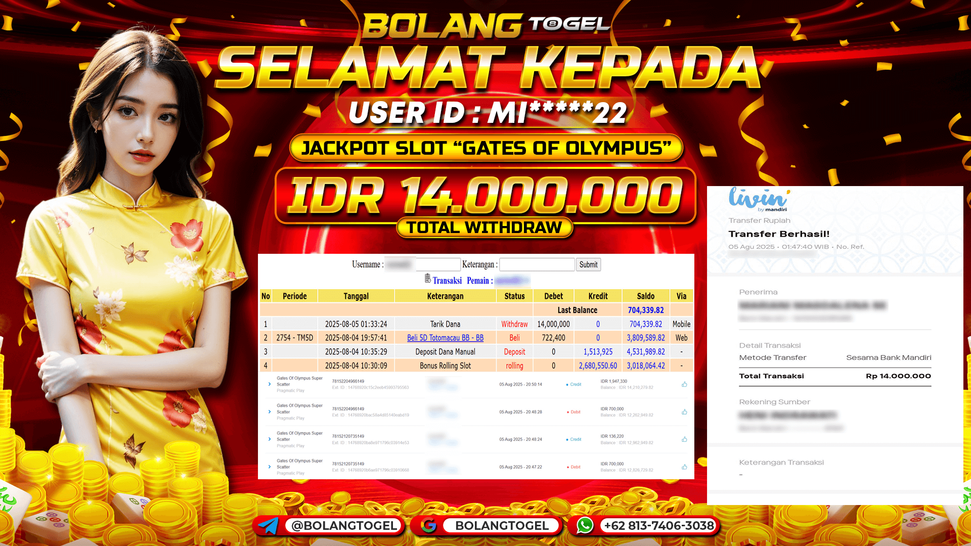 Bukti jackpot SLOT GATES OF OLYMPUS SUPER SCATTER BOLANGTOGEL - gambar 1